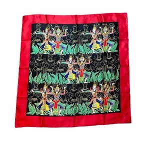 Vintage Retro Schiaparelli Designer 100% Silk Square Scarf Asian Print Black/Red